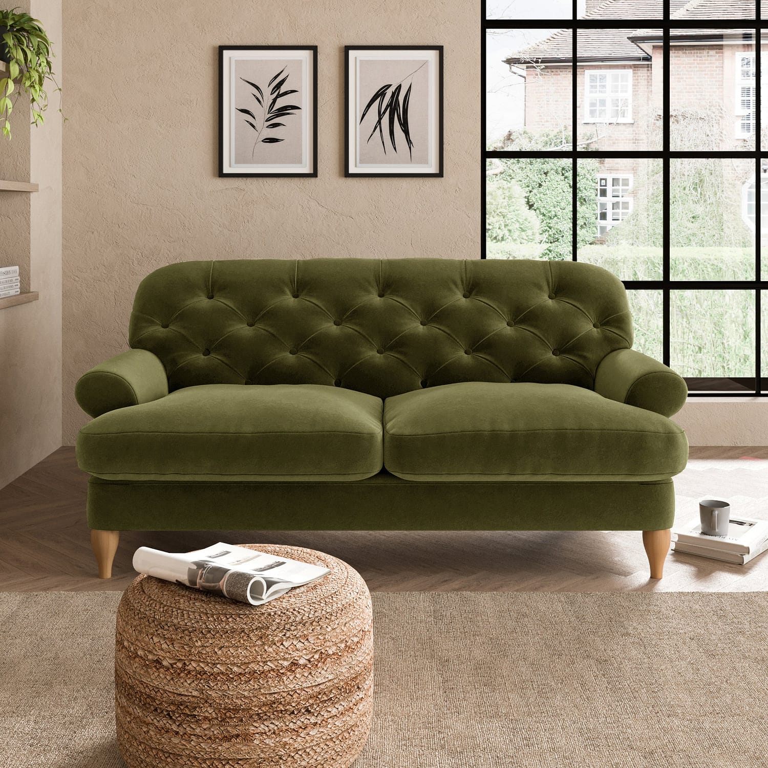 Canterbury Luxury Velvet 2 Seater Sofa Green
