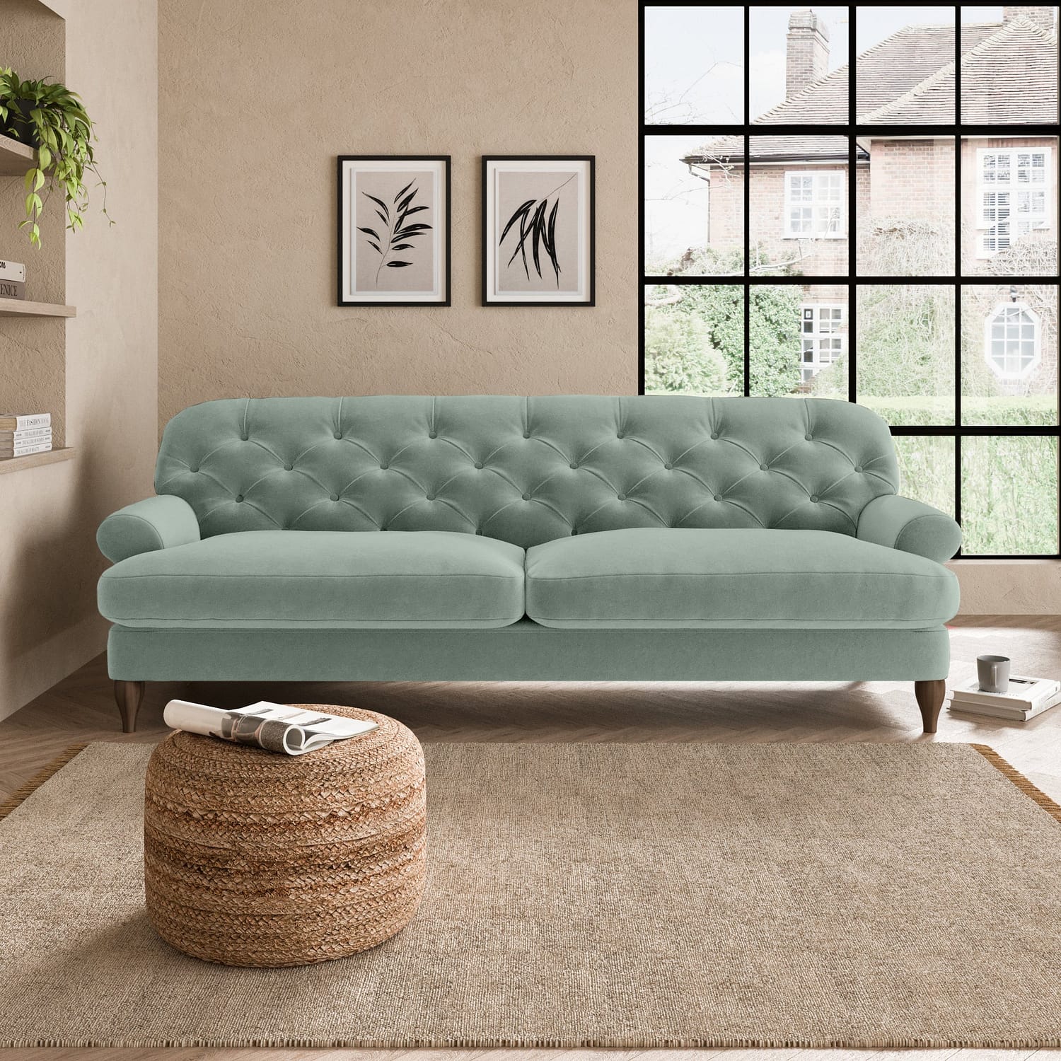 Canterbury Luxury Velvet 4 Seater Sofa Green