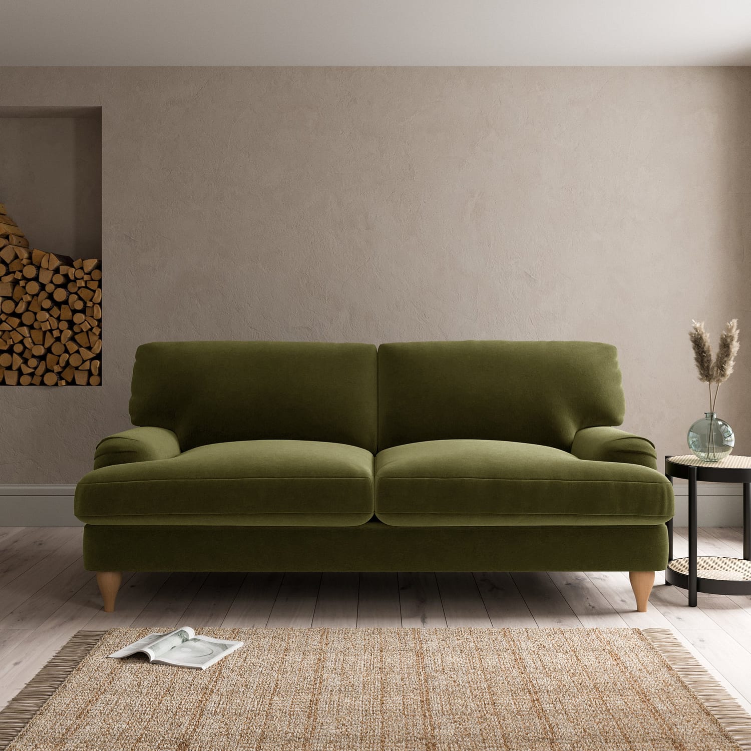 Darwin Luxury Velvet 3 Seater Sofa Luxury Velvet Olive