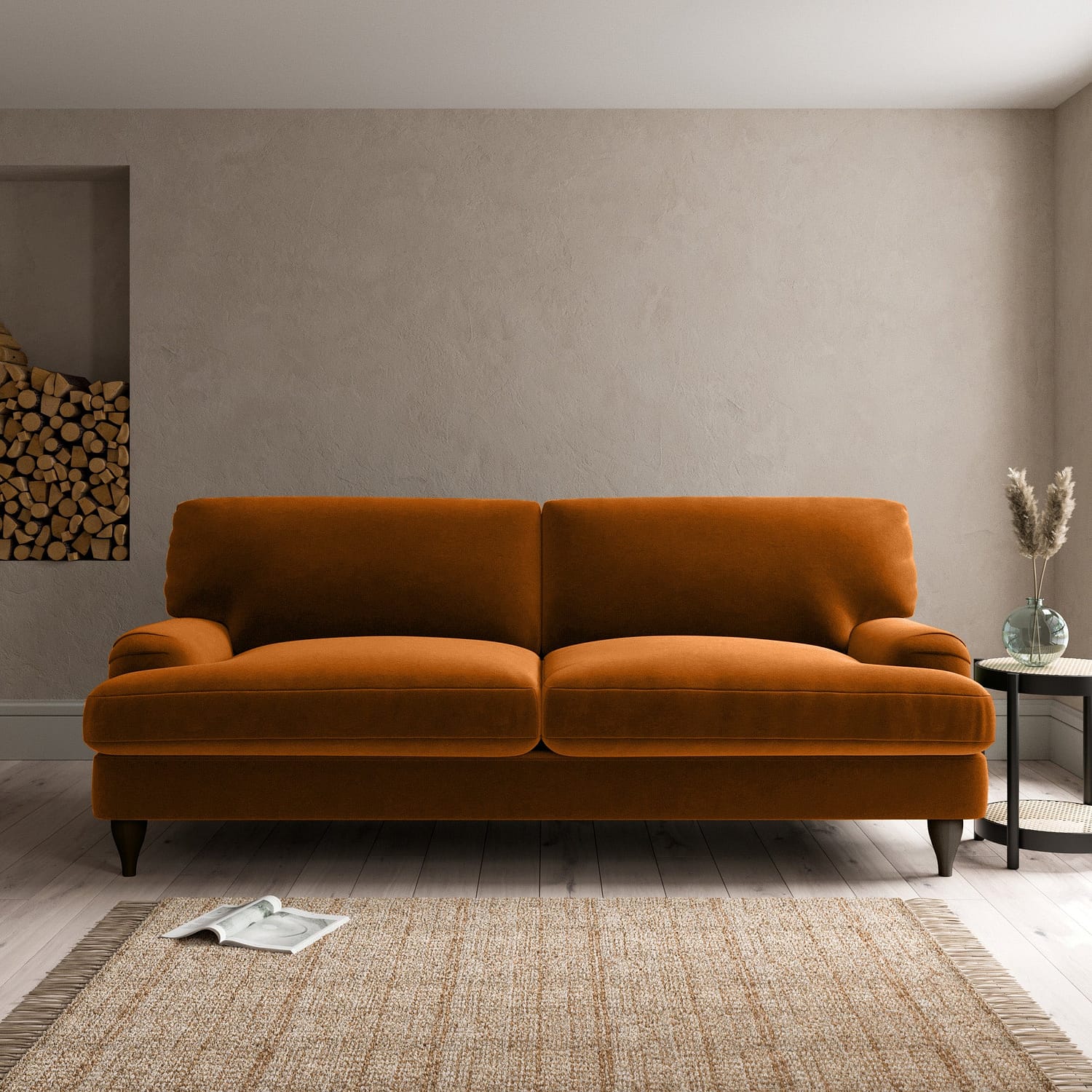 Darwin Luxury Velvet 4 Seater Sofa Luxury Velvet Orange Umber