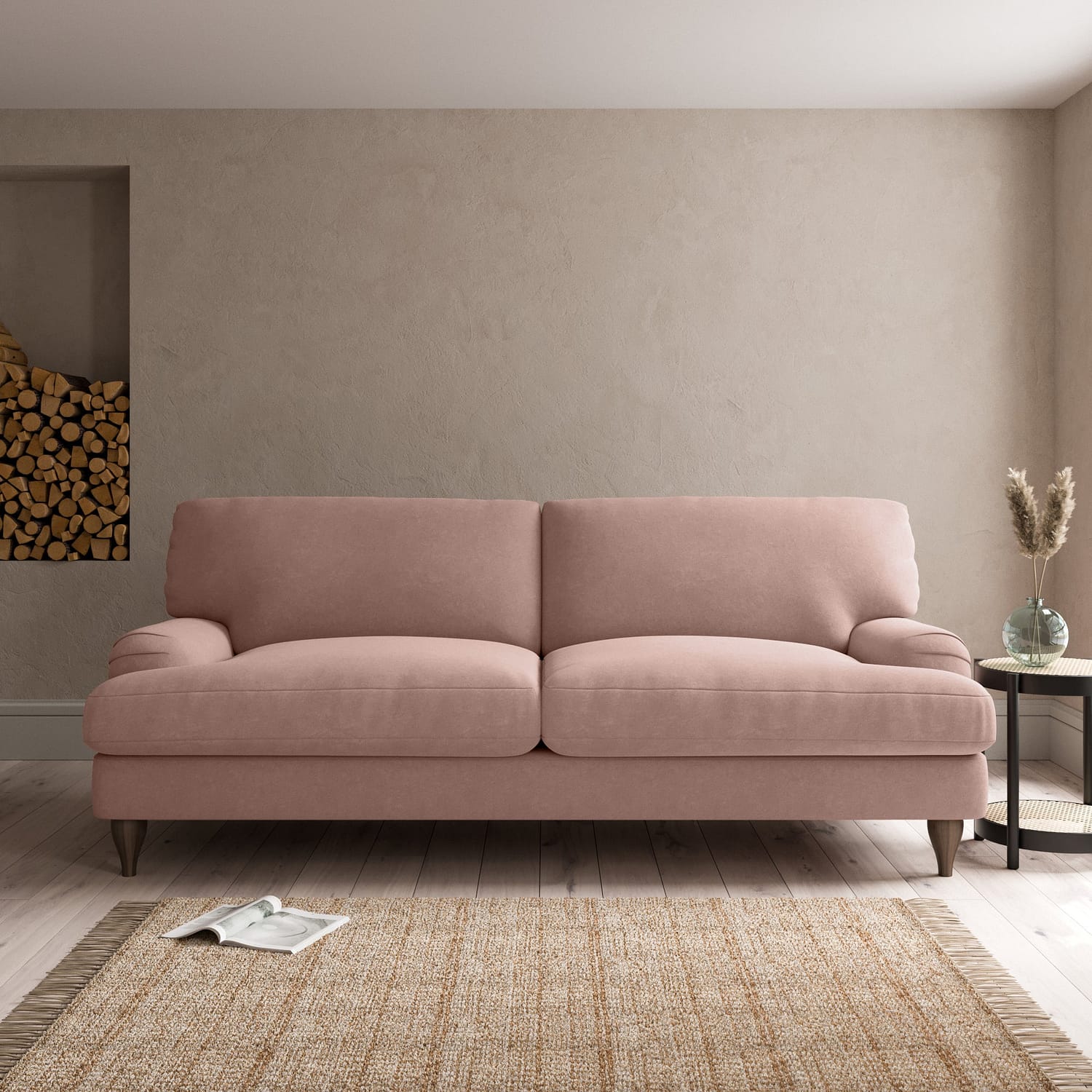 Darwin Luxury Velvet 4 Seater Sofa Luxury Velvet Peach Blush