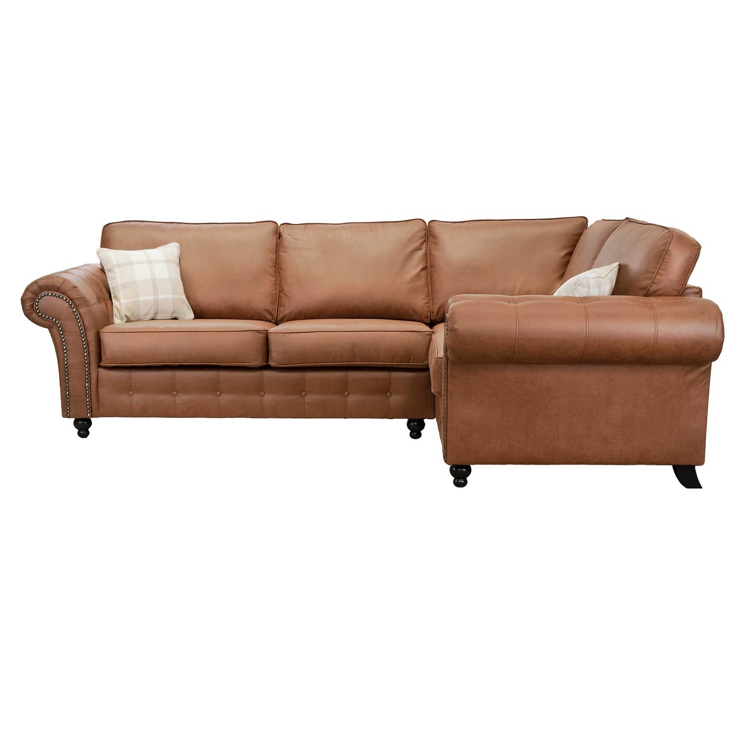 Oakland Right Hand Soft Faux Leather Corner Sofa Brown