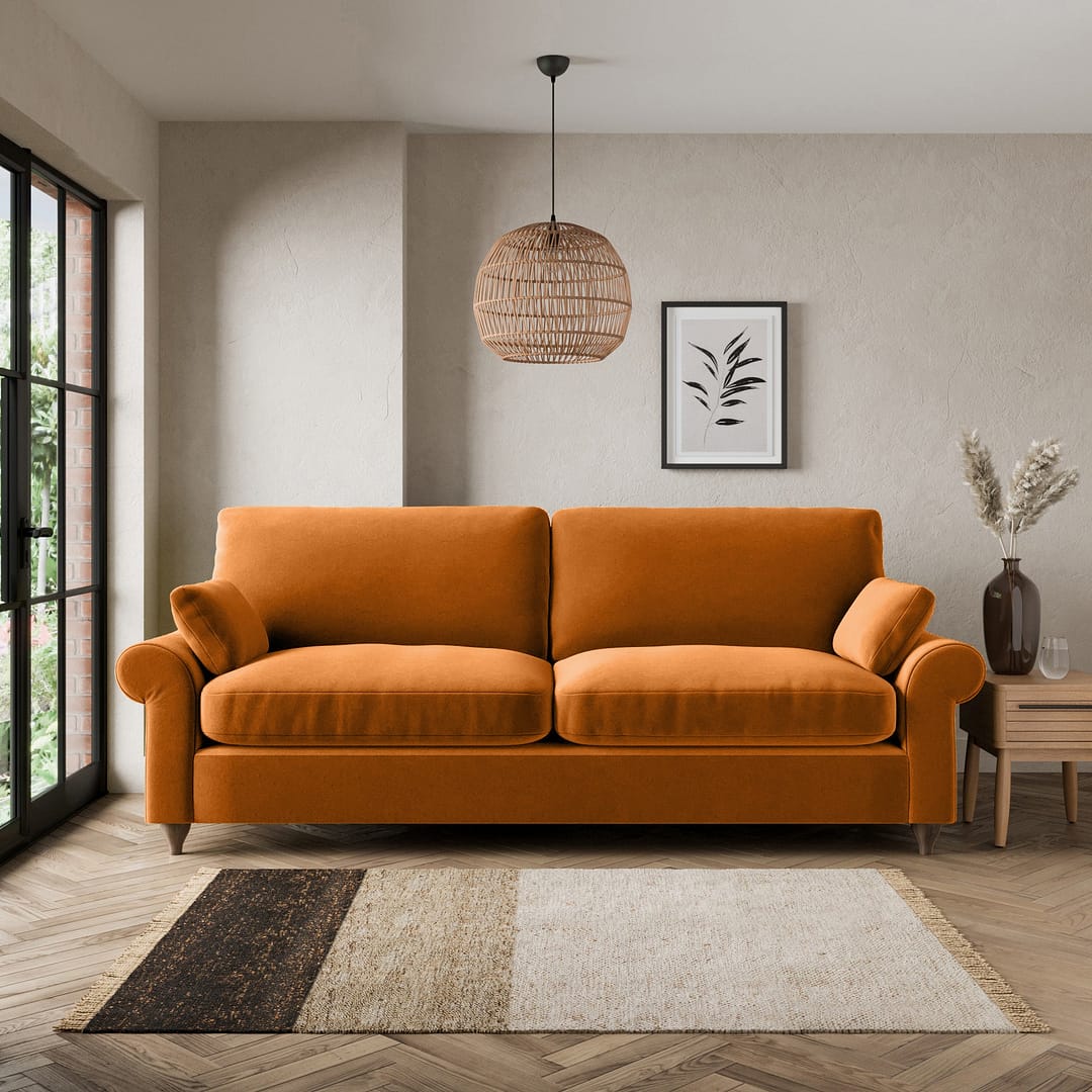 Salisbury Luxury Velvet 4 Seater Sofa Luxury Velvet Orange Umber