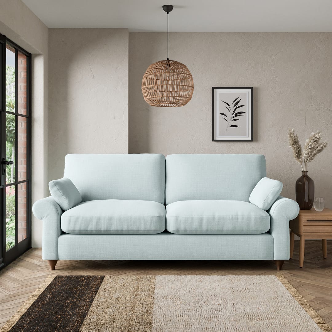 Salisbury Slub Cotton Blend 3 Seater Sofa Light Blue